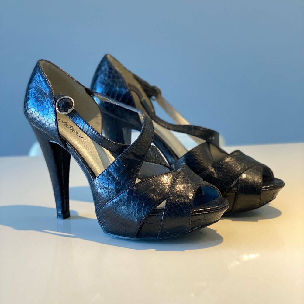 🛍️ 4 for 20$ / Le Chateau Faux Snake Skin Heel Sandals / Black / 9